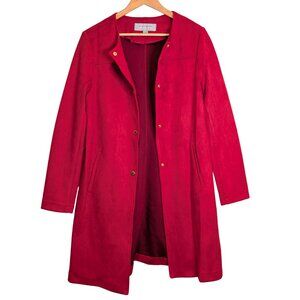 Marc New York Women's XS Car Coat Red Faux Suede Longline Button down